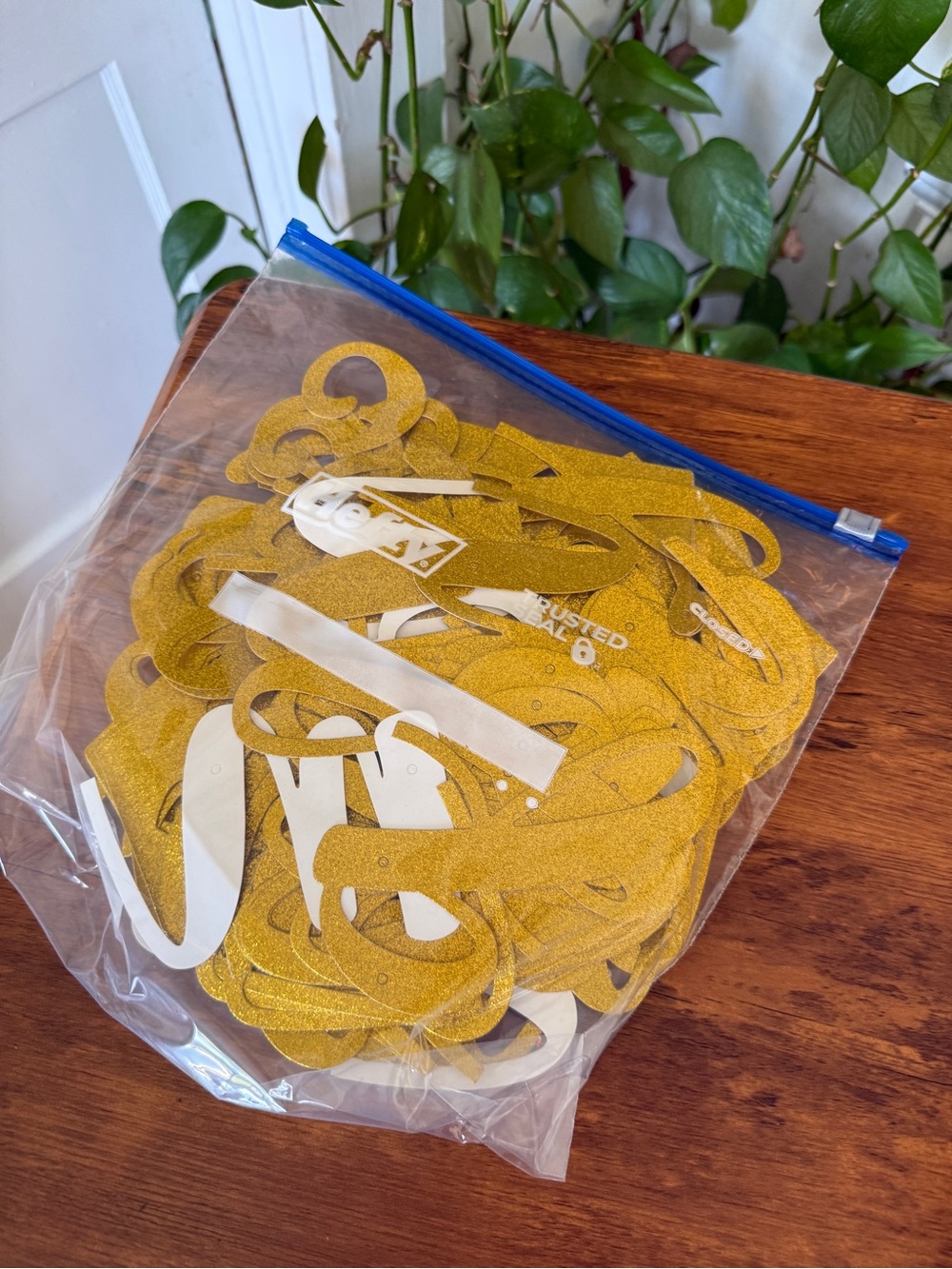 Gold Glitter Party Garland - Pack of Cutouts multiple letters unused but open